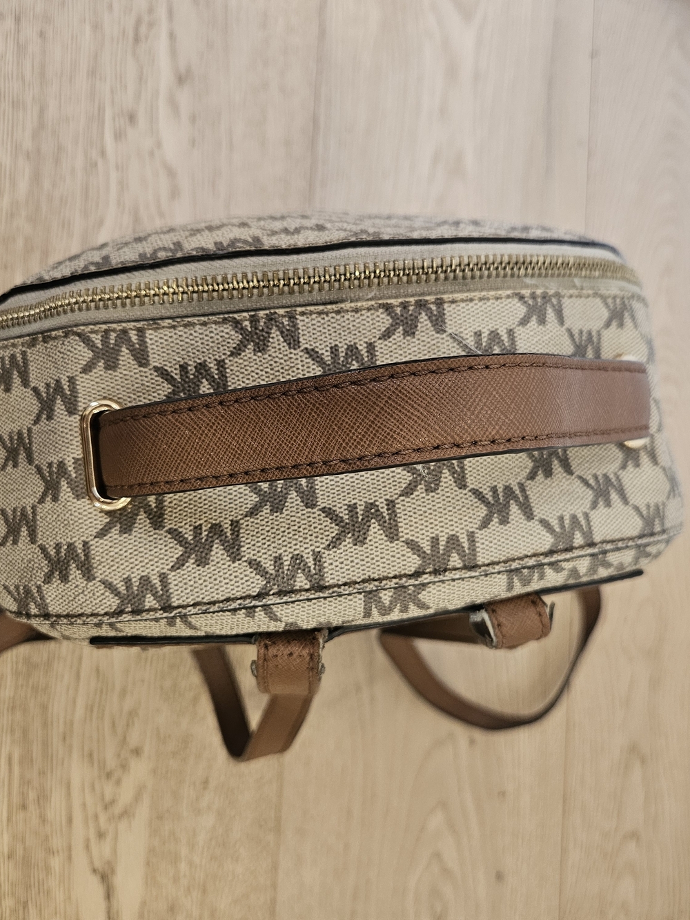 Michael Kors Beige and Brown MK Logo Dome Backpack - Picture 10 of 12
